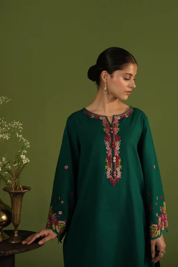 ZAIB ZINC GREEN AARI EMBROIDERY TWO PIECE SET NPA2-23328