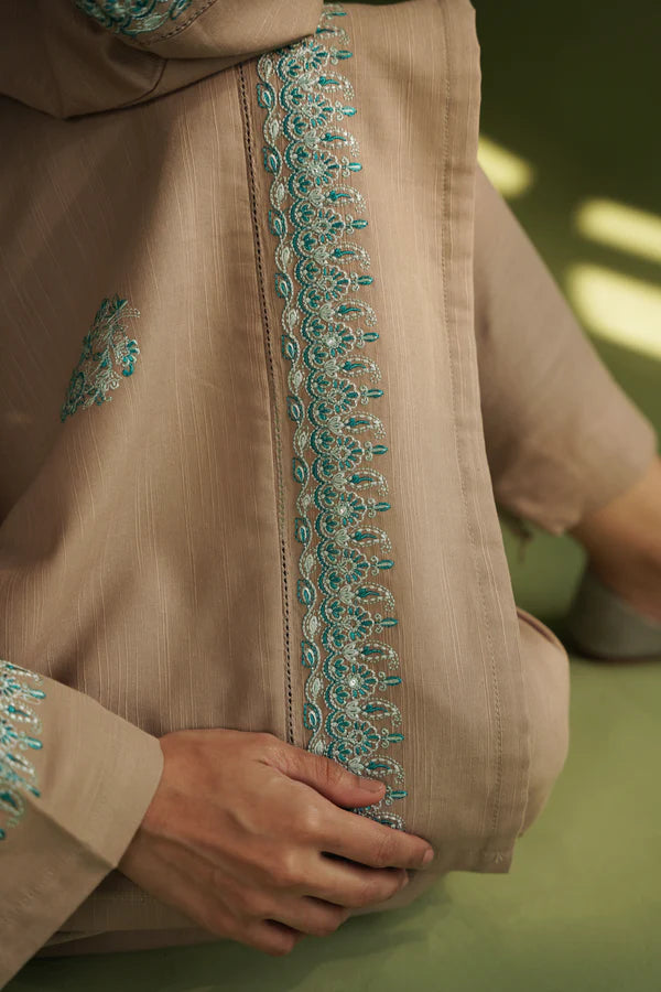 ZAIB FALL CAMEL BEIGE EMBROIDERED TWO PIECE SET NPA2-23333