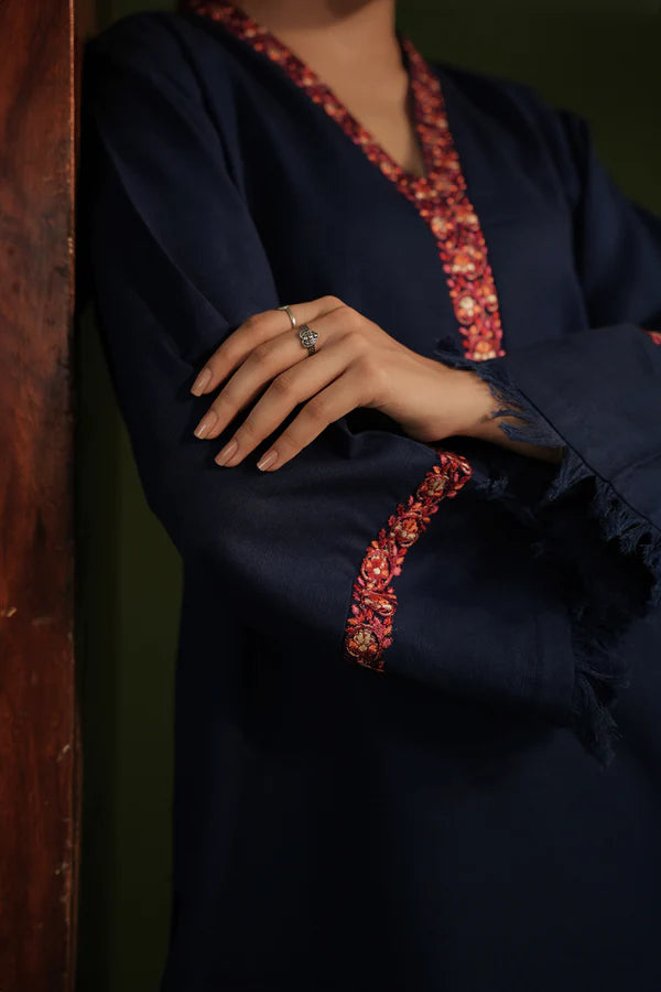 ZAIB NAVY BLUE PASHMINA INSPIRED EMBROIDERED TWO PIECE SET NPA2-23329