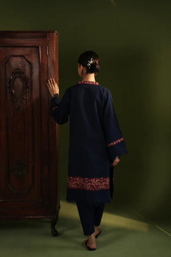 ZAIB NAVY BLUE PASHMINA INSPIRED EMBROIDERED TWO PIECE SET NPA2-23329
