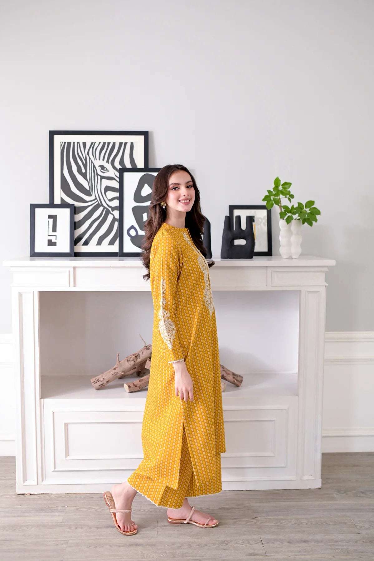 MUSTARD EMBROIDERED FALL SET NPA2-23334