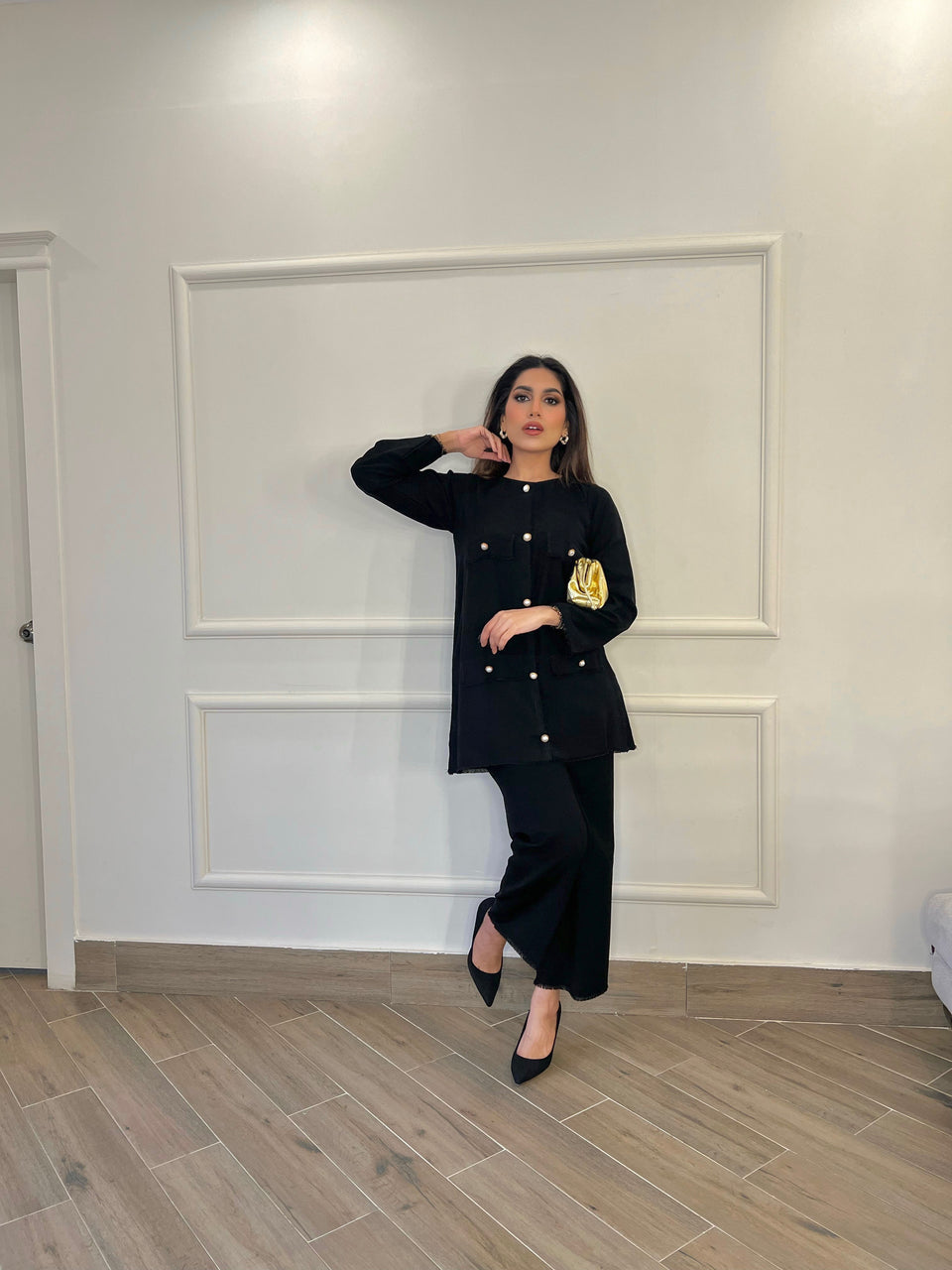 BLACK BUTTON CO-ORD SET