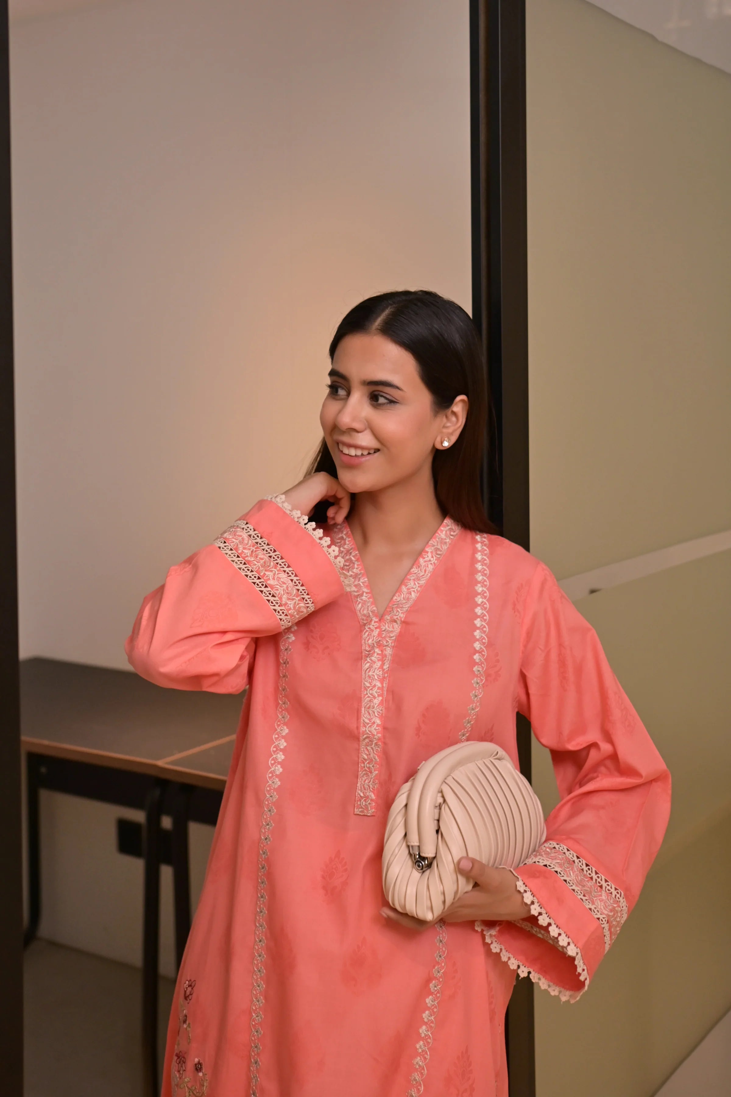 01 PIECE READY TO WEAR EMBROIDERED COTTON JACQUARD SHIRT