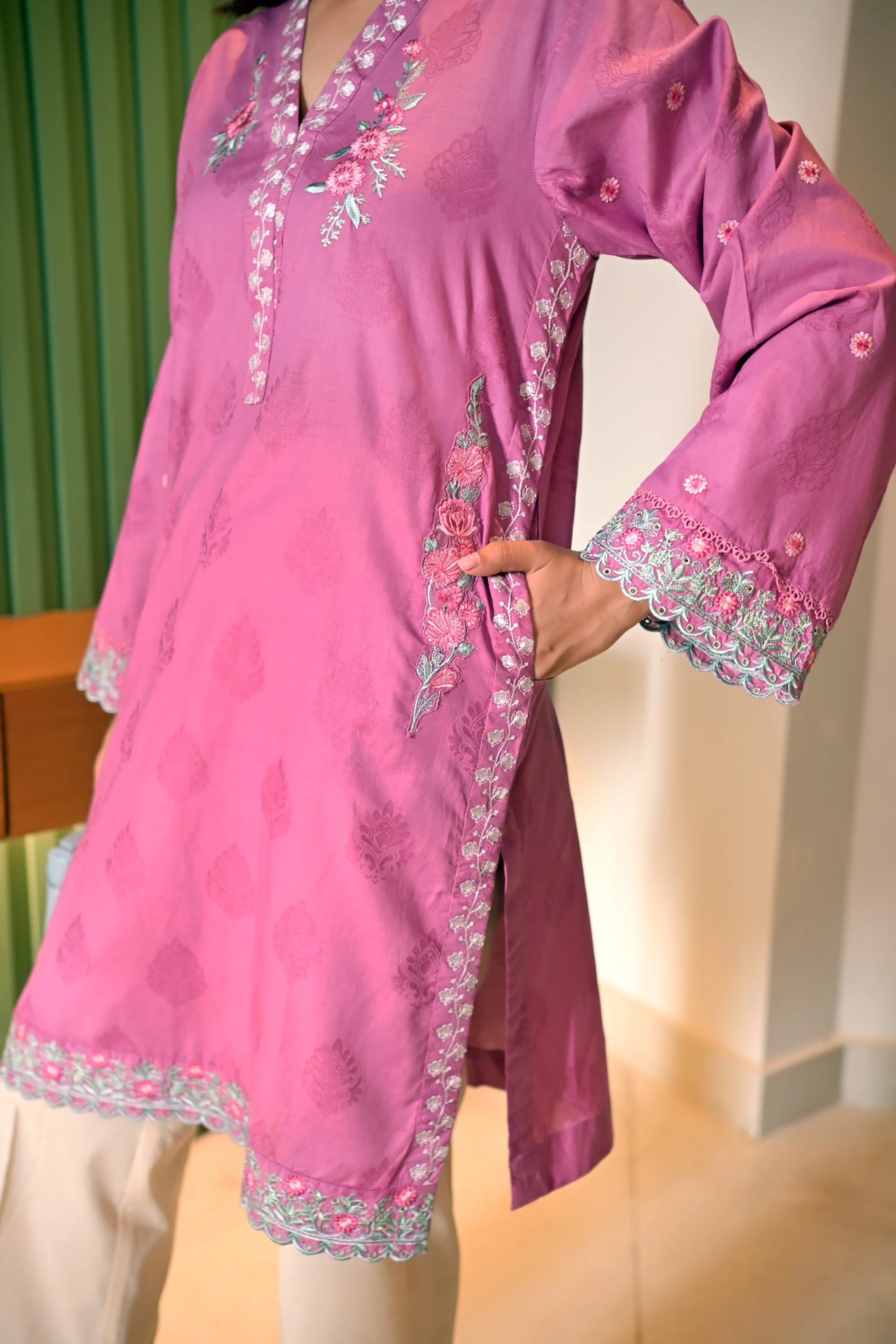 01 PIECE READY TO WEAR EMBROIDERED COTTON JACQUARD SHIRT