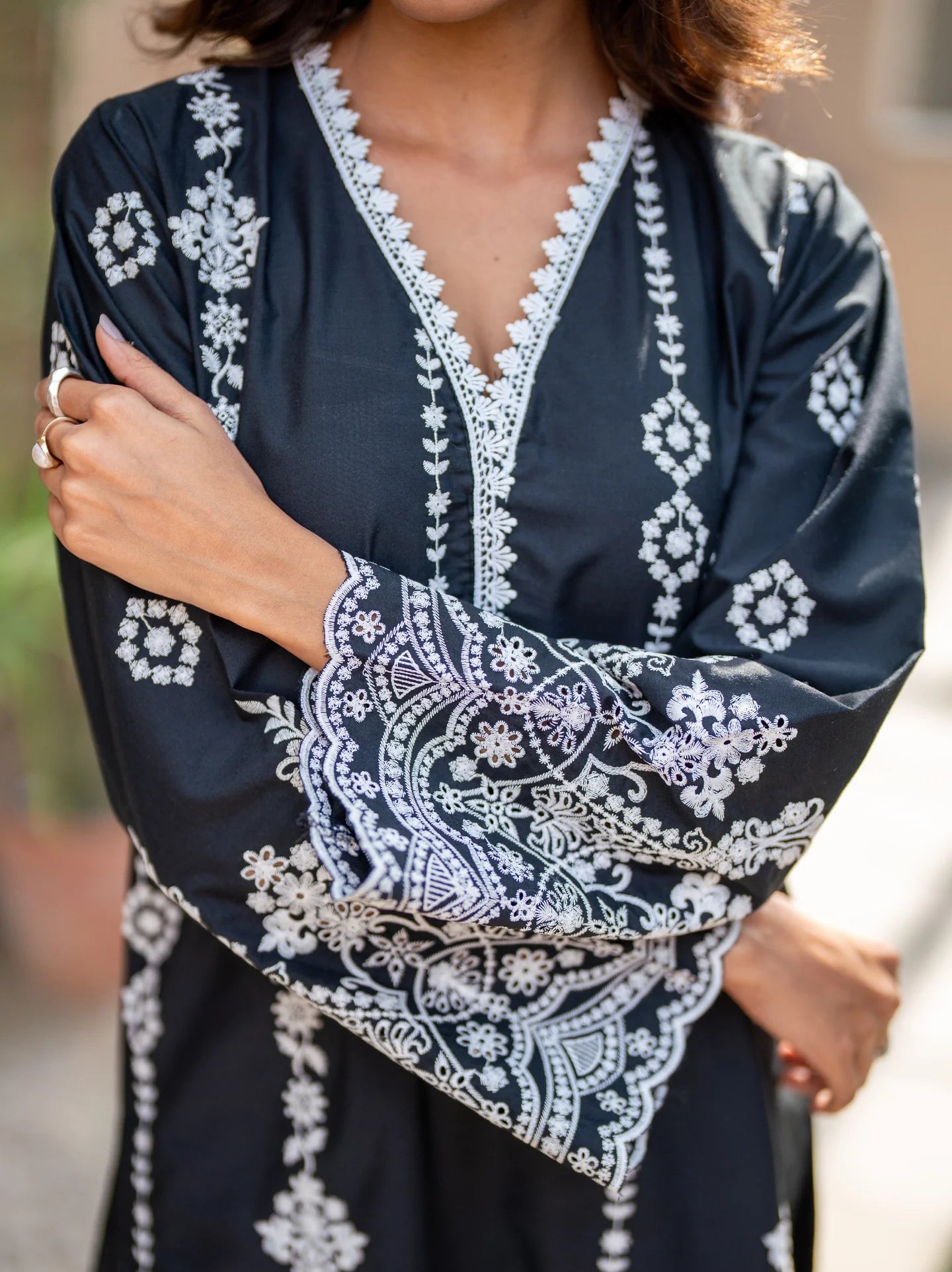 BLACK SCHIFFLI EMBROIDERED KURTA