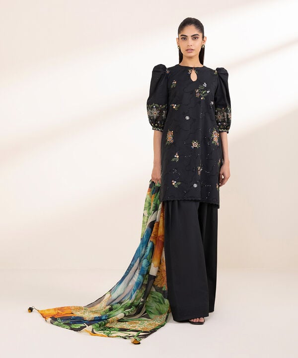SAPPHIRE 3 PIECE - EMBROIDERED COTTON SUIT