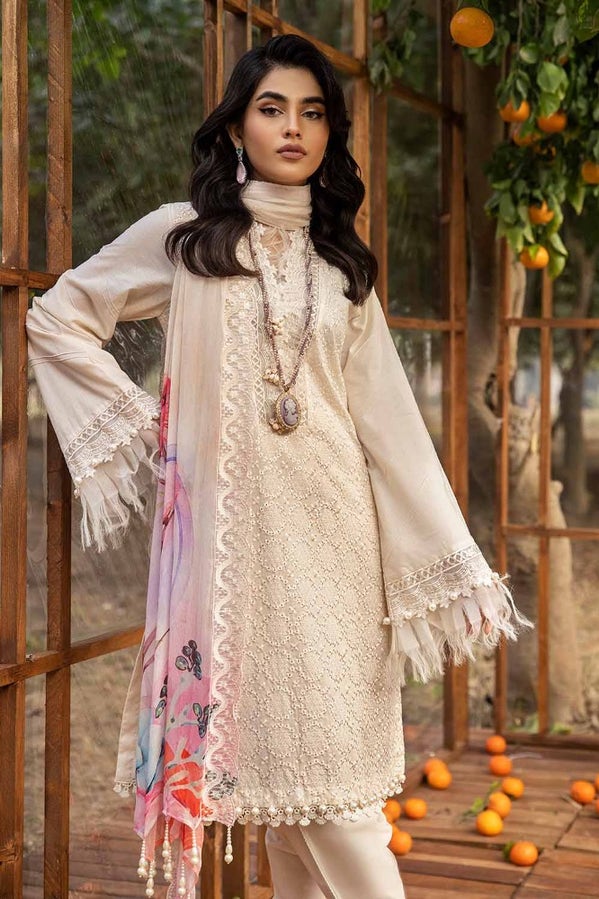 3PC EMBROIDERED LAWN UNSTITCHED SUIT WITH EMBROIDERED PRINTED CHIFFON DUPATTA BCT-42001