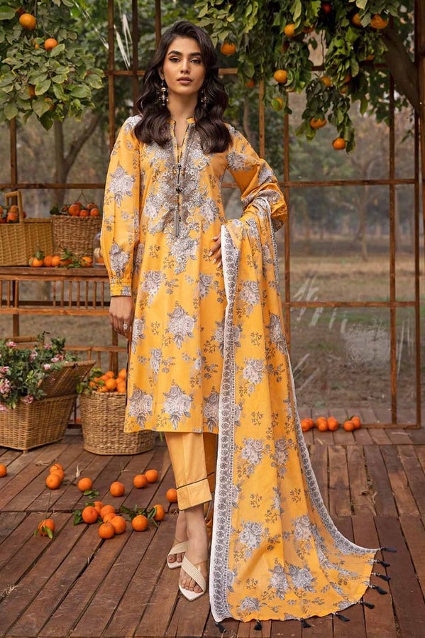3 PC PRINTED EMBROIDERED LAWN UNSTITCHED SUIT CL42090