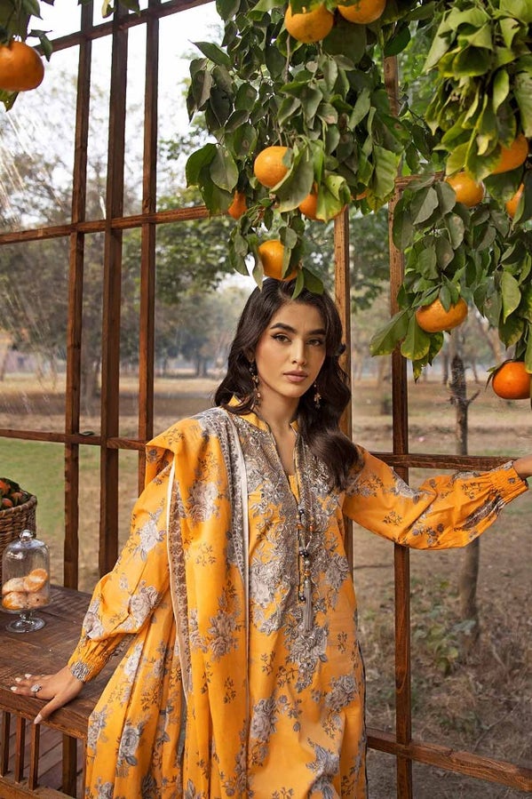 3 PC PRINTED EMBROIDERED LAWN UNSTITCHED SUIT CL42090
