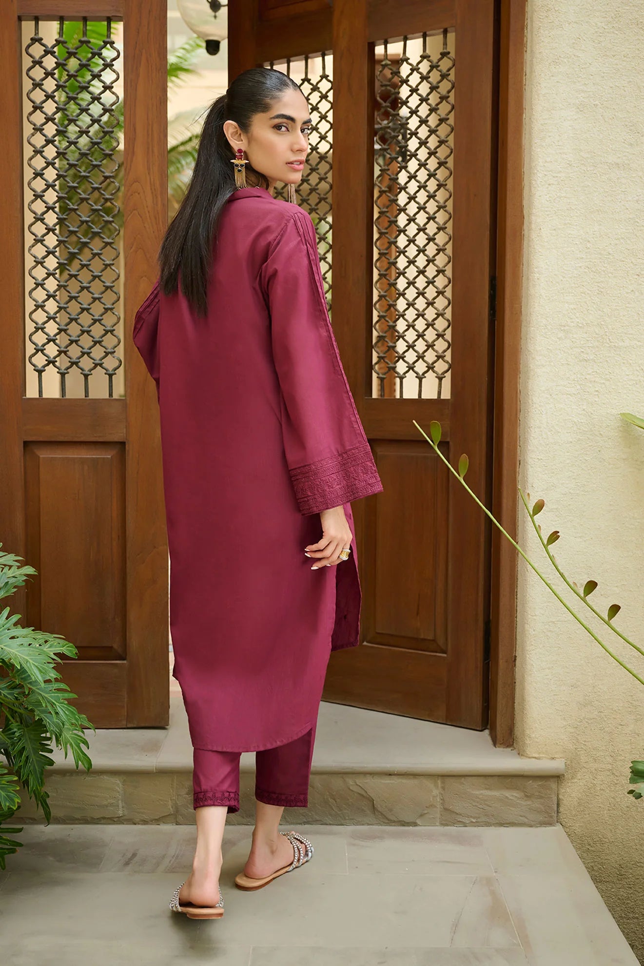 DHANAK SOLIDS | DC-2170 MAROON 2PCS EMBROIDERED KURTA WITH TROUSER