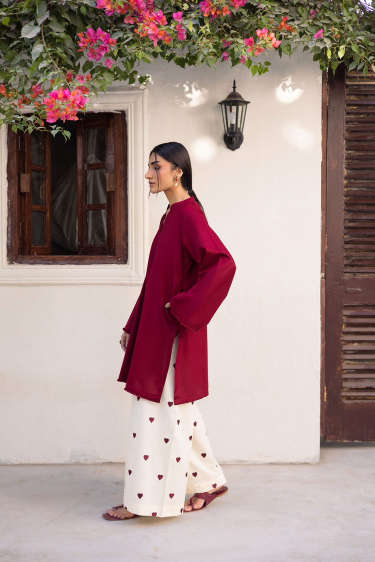 2 PC HEARTS EMBROIDERED LAWN MSK 05 - MAROON