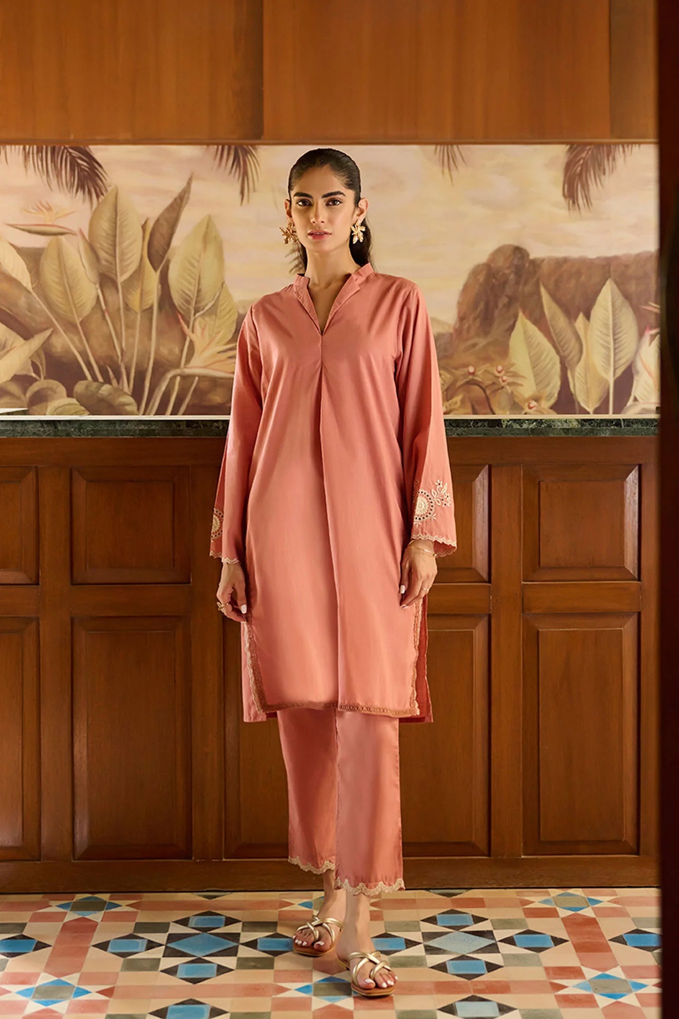 DHANAK SOLIDS | DC-2171 RUST 2PCS EMBROIDERED KURTA WITH TROUSER