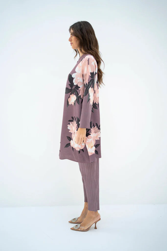 Hassal Pleated Haya Purple Set With Capri Pants