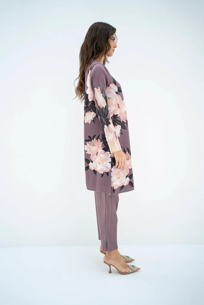 Hassal Pleated Haya Purple Set With Capri Pants