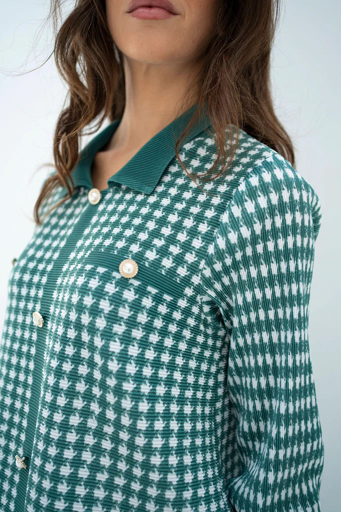 Pleated Oia Sea Green Set With Capri Pants