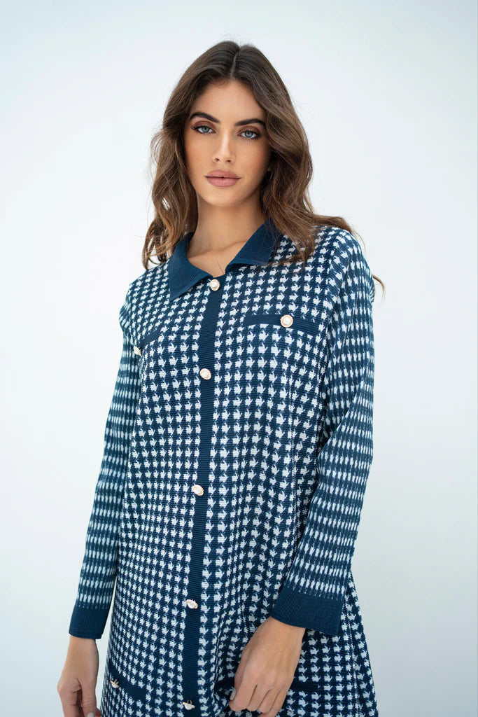 Pleated Oia Blue Set With Capri Pants