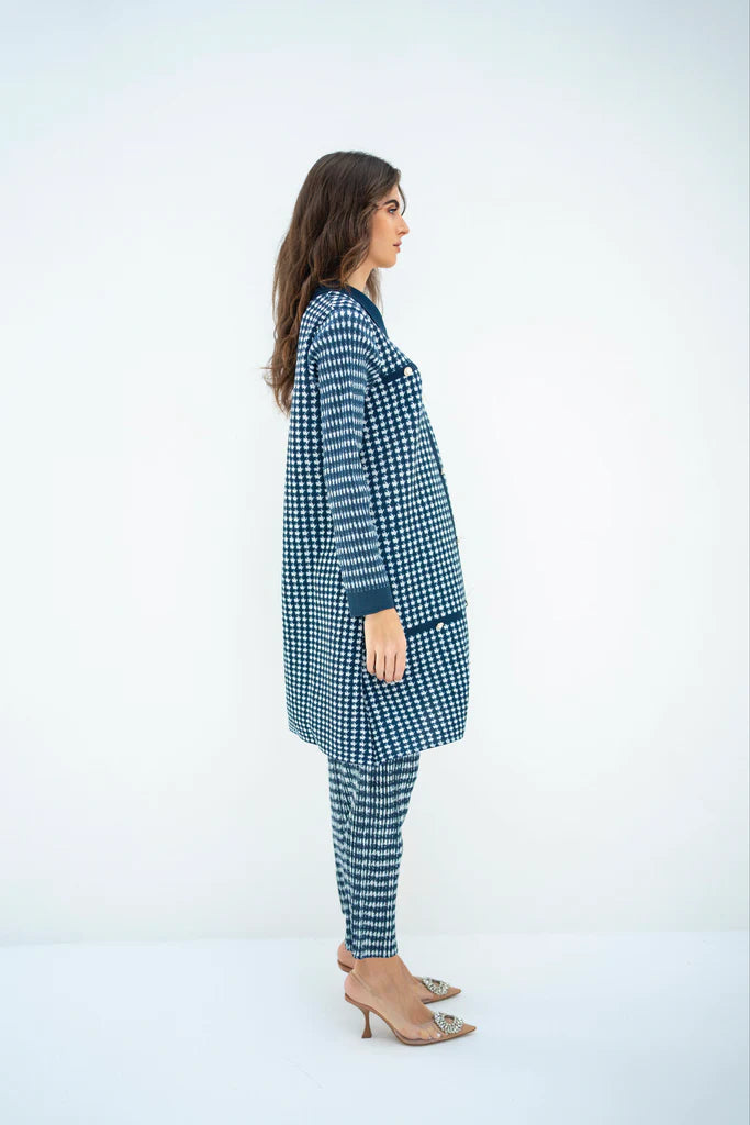 Pleated Oia Blue Set With Capri Pants