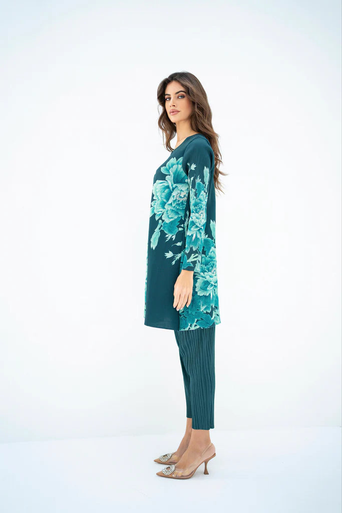 Pleated Mysha Sea Green With Capri Pants