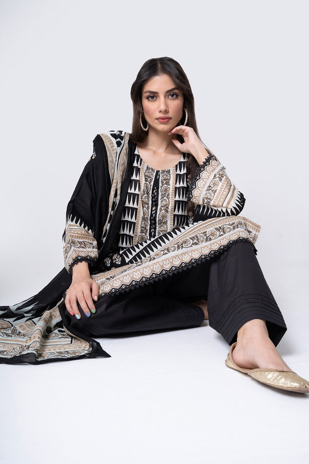 KHAADI PRINTED CAMBRIC LAWN SUIT | A L ALA22305 BLACK