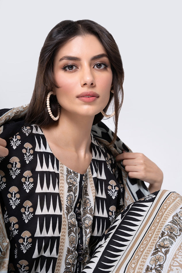 KHAADI PRINTED CAMBRIC LAWN SUIT | A L ALA22305 BLACK