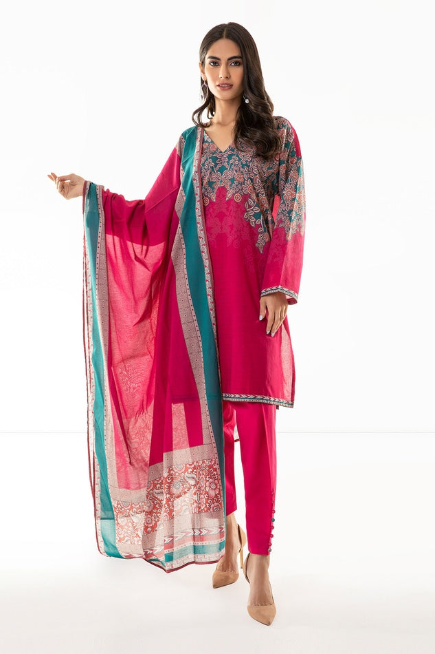 KHAADI PRINTED CAMBRIC LAWN SUIT | A L ALA22353 PINK