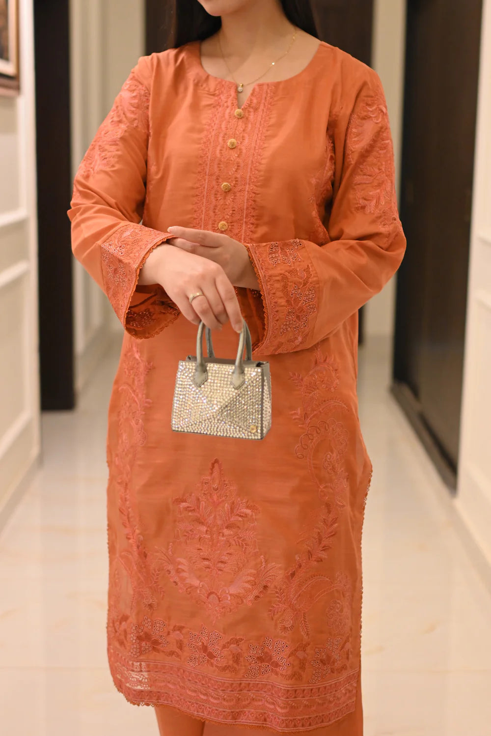 EMBROIDERED RAW SILK D-1004