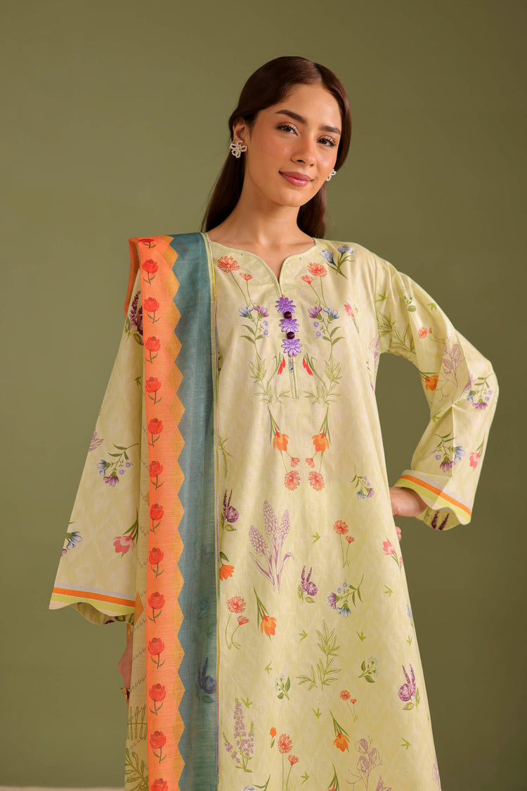 3PC PRINTED LAWN SUIT - 42678