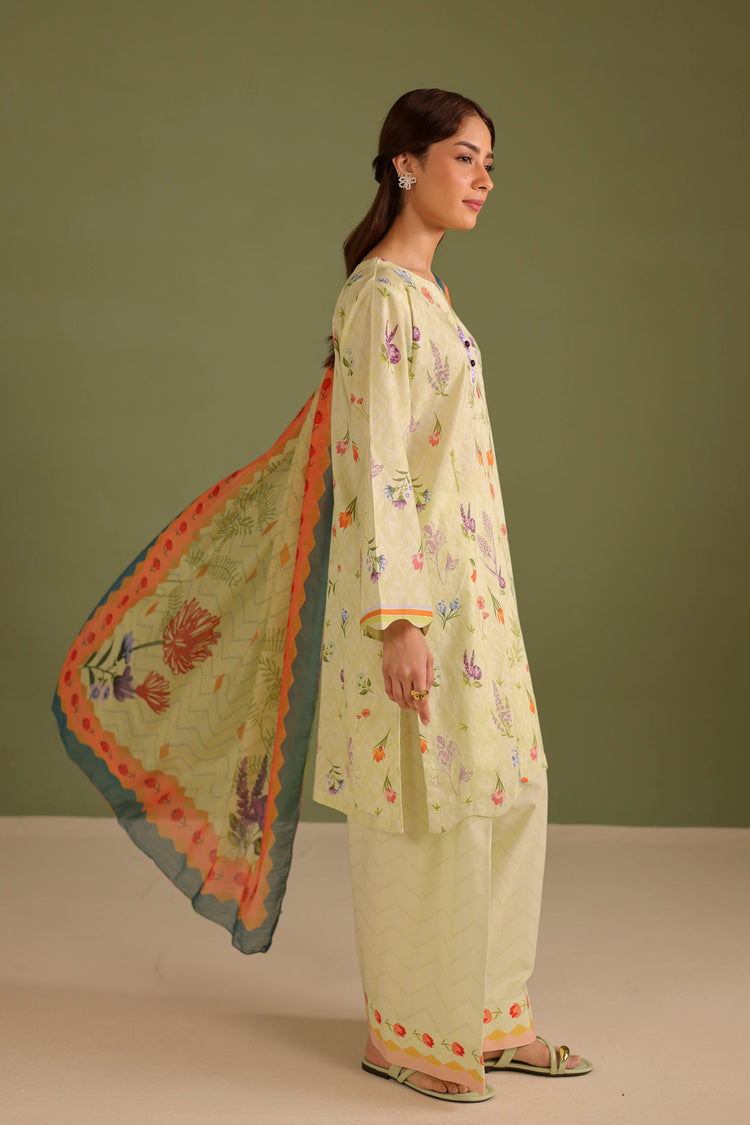 3PC PRINTED LAWN SUIT - 42678