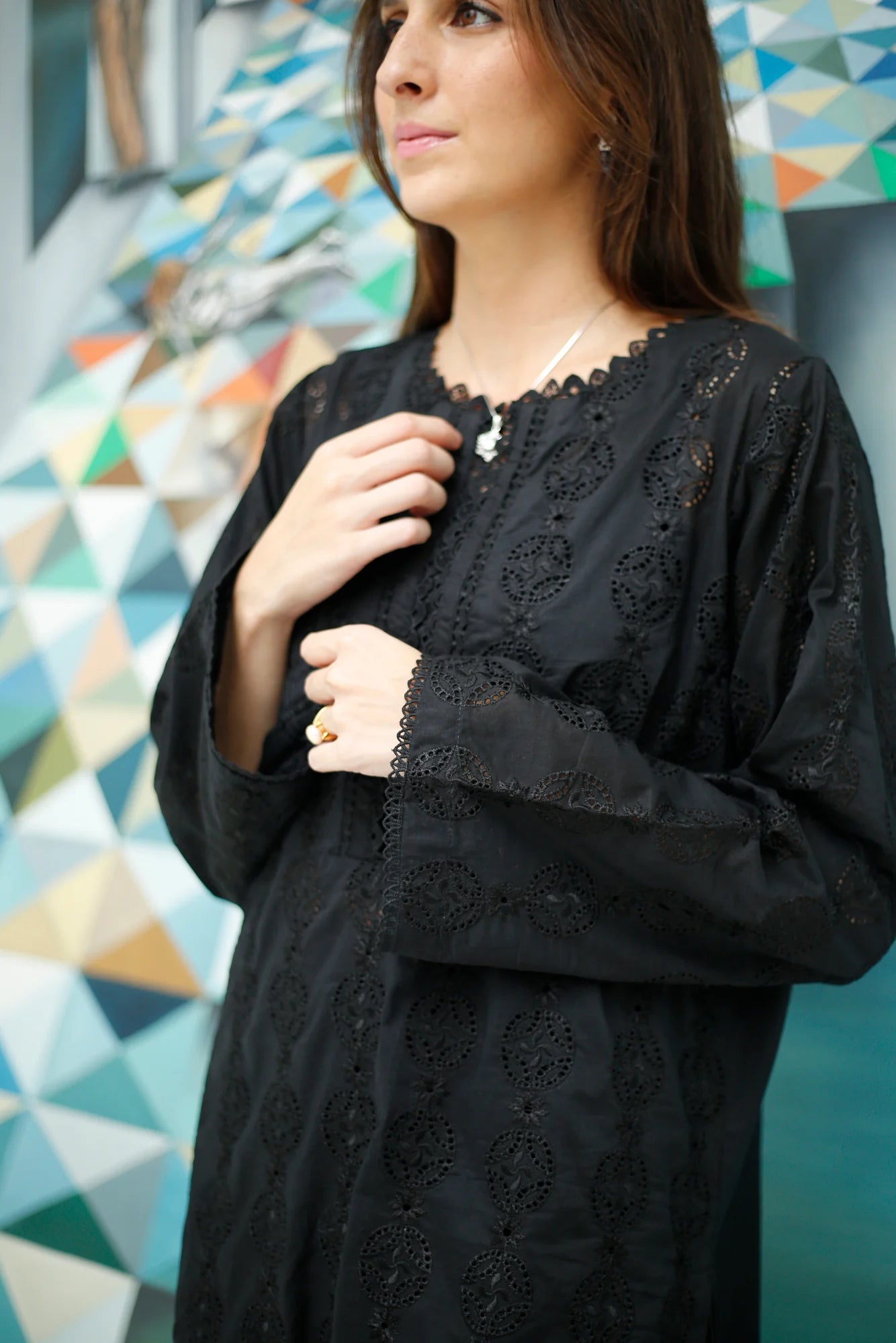 NAARJ BLACK SCHIFFLI KURTA