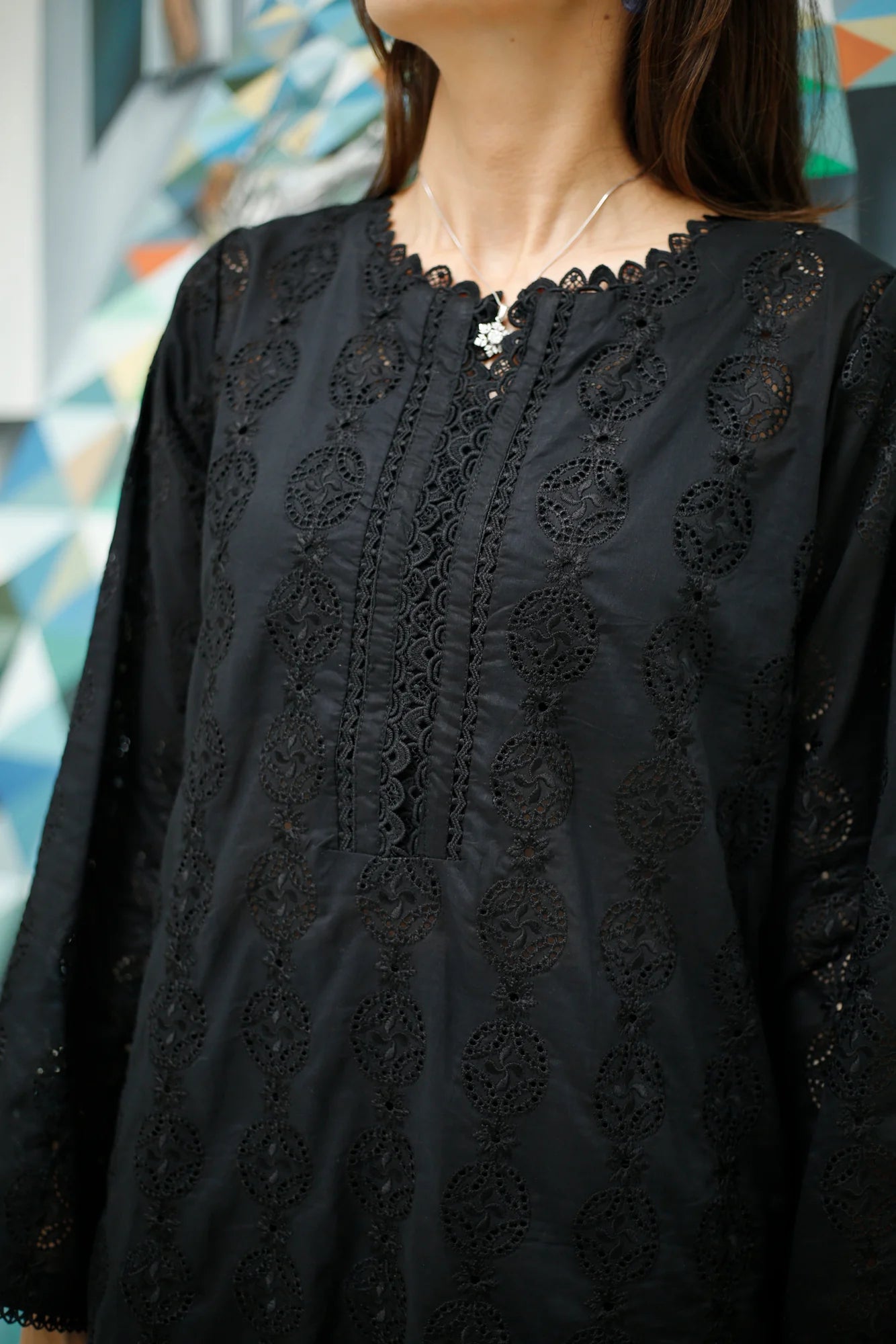 NAARJ BLACK SCHIFFLI KURTA