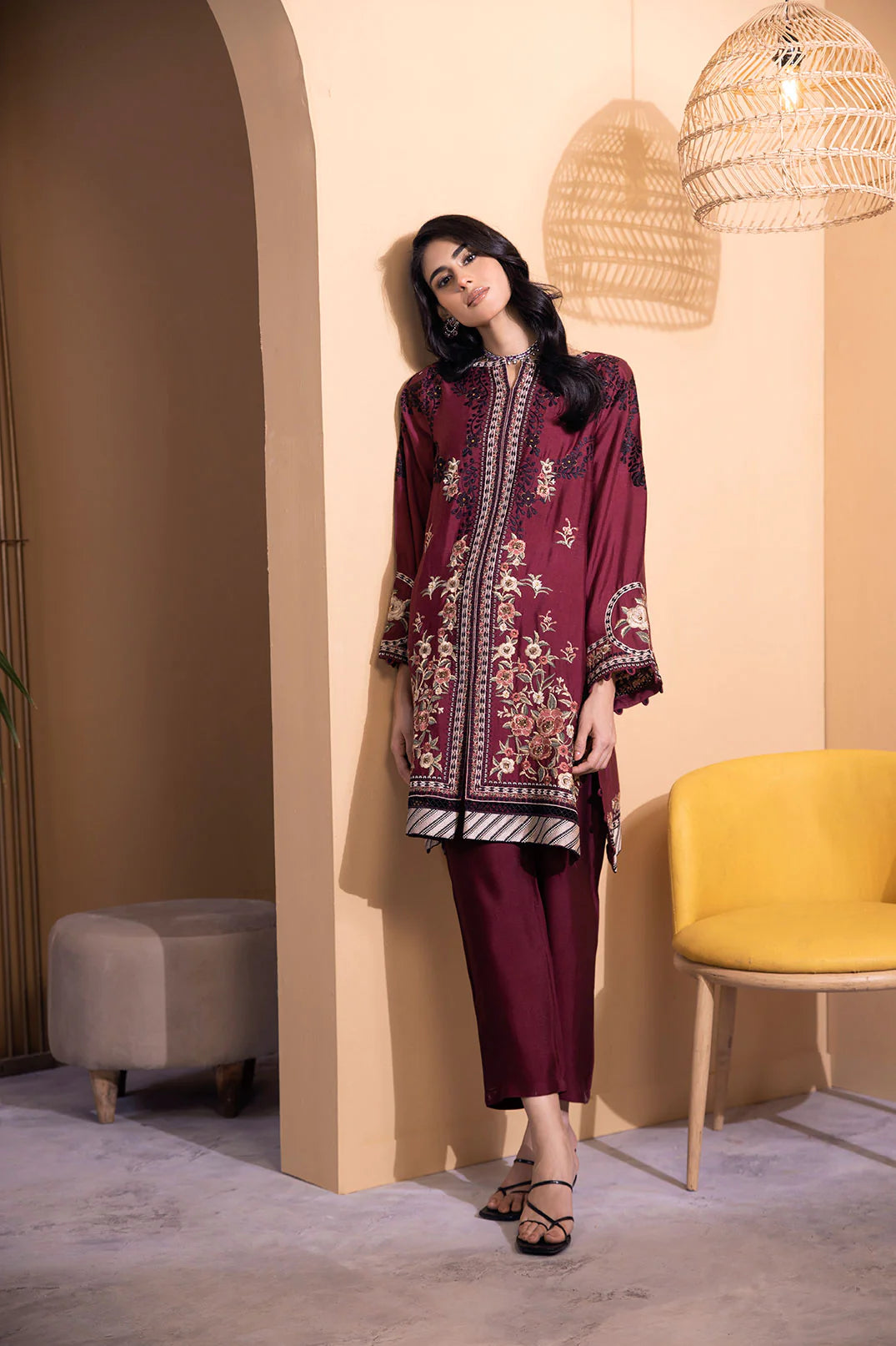 DHANAK MOMMY & ME | DA-2115 PLUM 2PCS EMBROIDERED KURTA WITH TROUSER