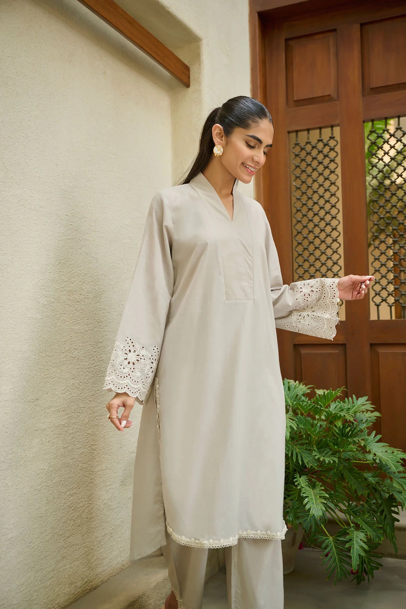 DHANAK SOLIDS | DC-2168 GREY 2PCS EMBROIDERED KURTA WITH TROUSER
