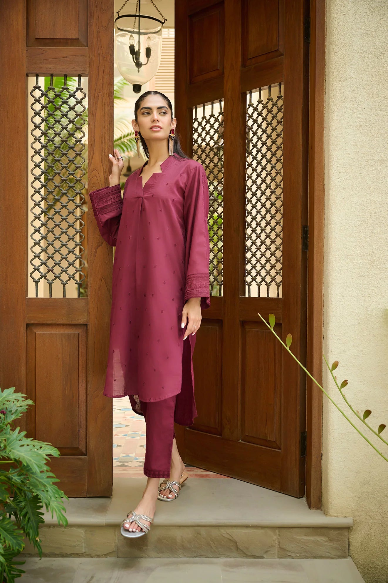 DHANAK SOLIDS | DC-2170 MAROON 2PCS EMBROIDERED KURTA WITH TROUSER