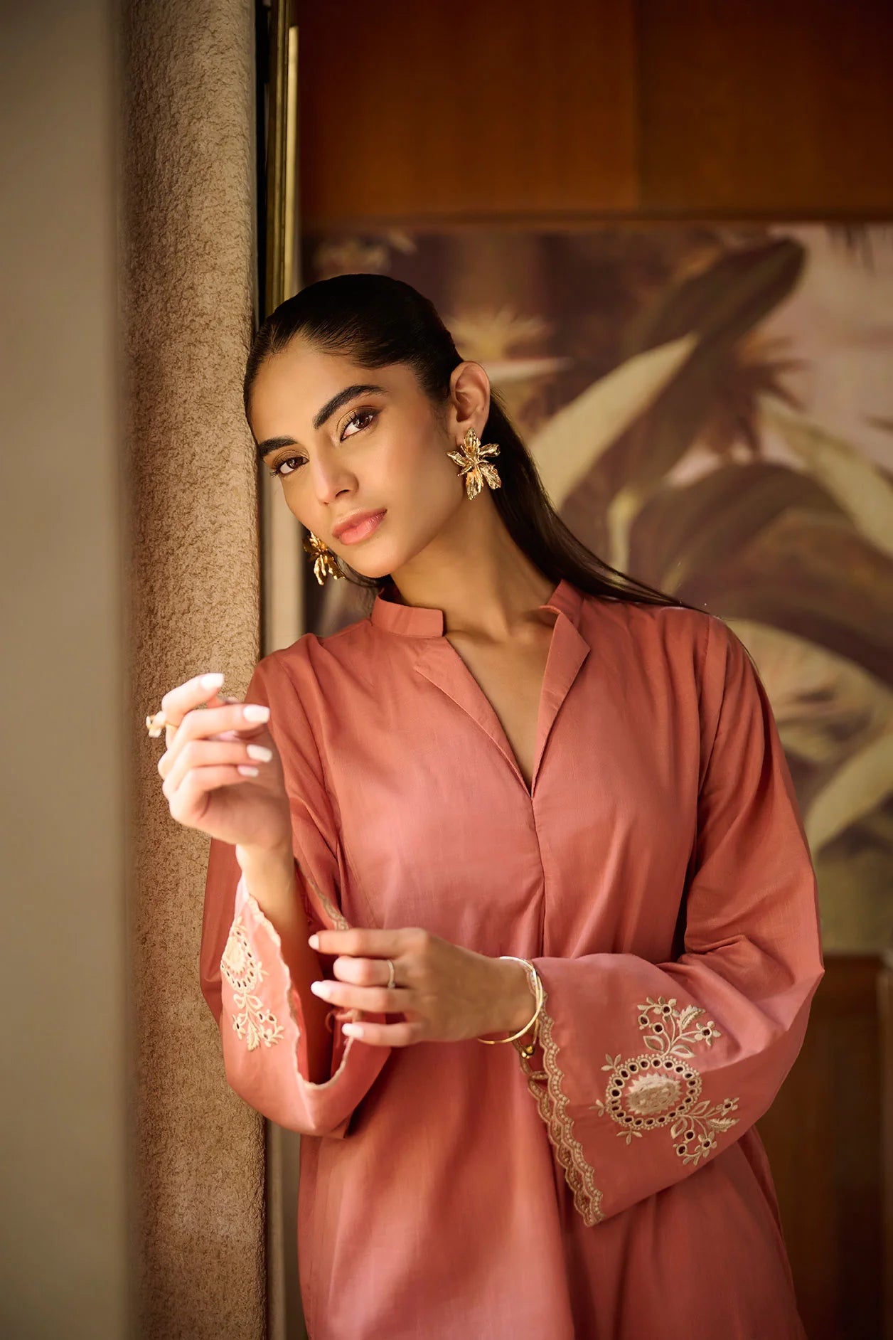 DHANAK SOLIDS | DC-2171 RUST 2PCS EMBROIDERED KURTA WITH TROUSER