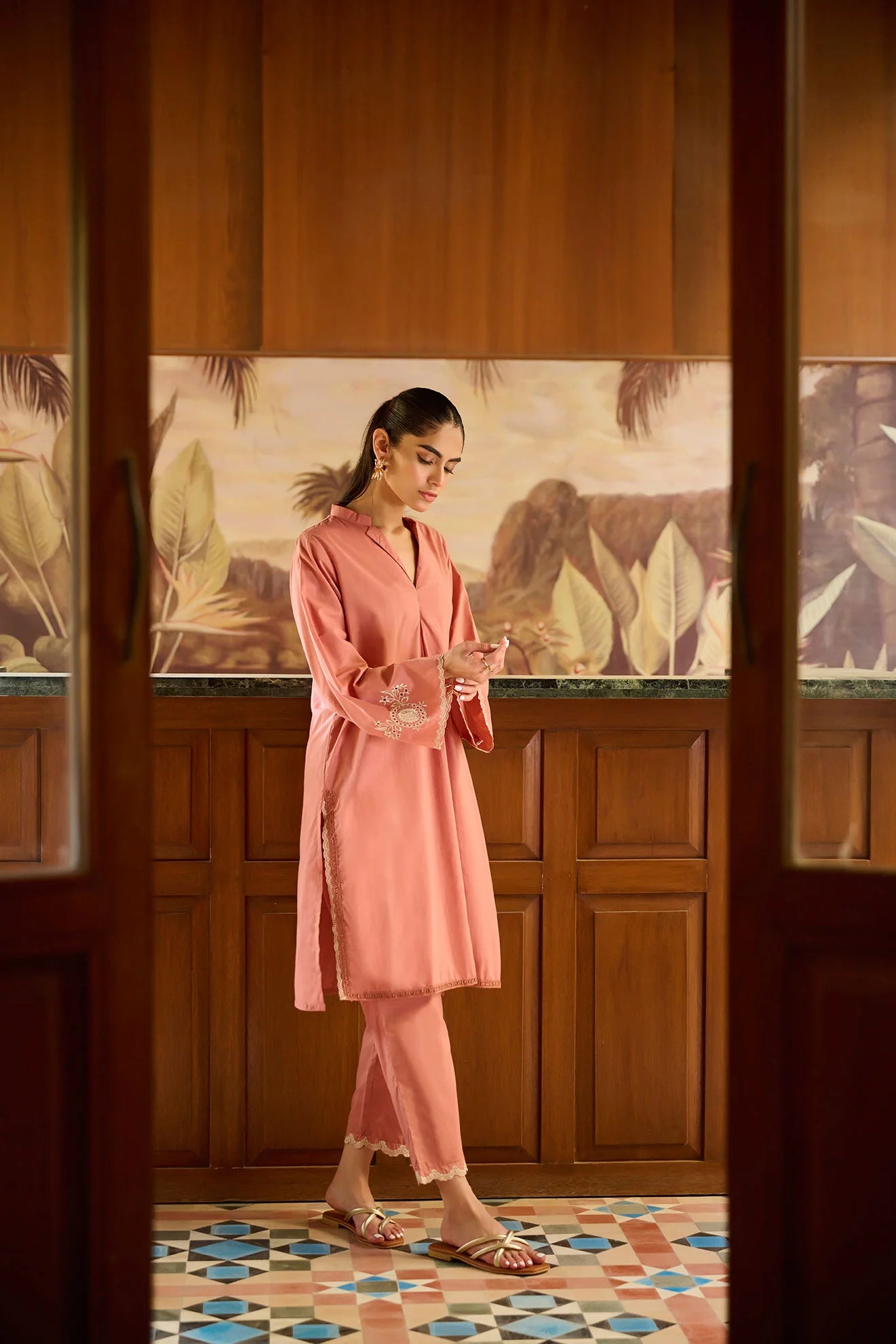 DHANAK SOLIDS | DC-2171 RUST 2PCS EMBROIDERED KURTA WITH TROUSER