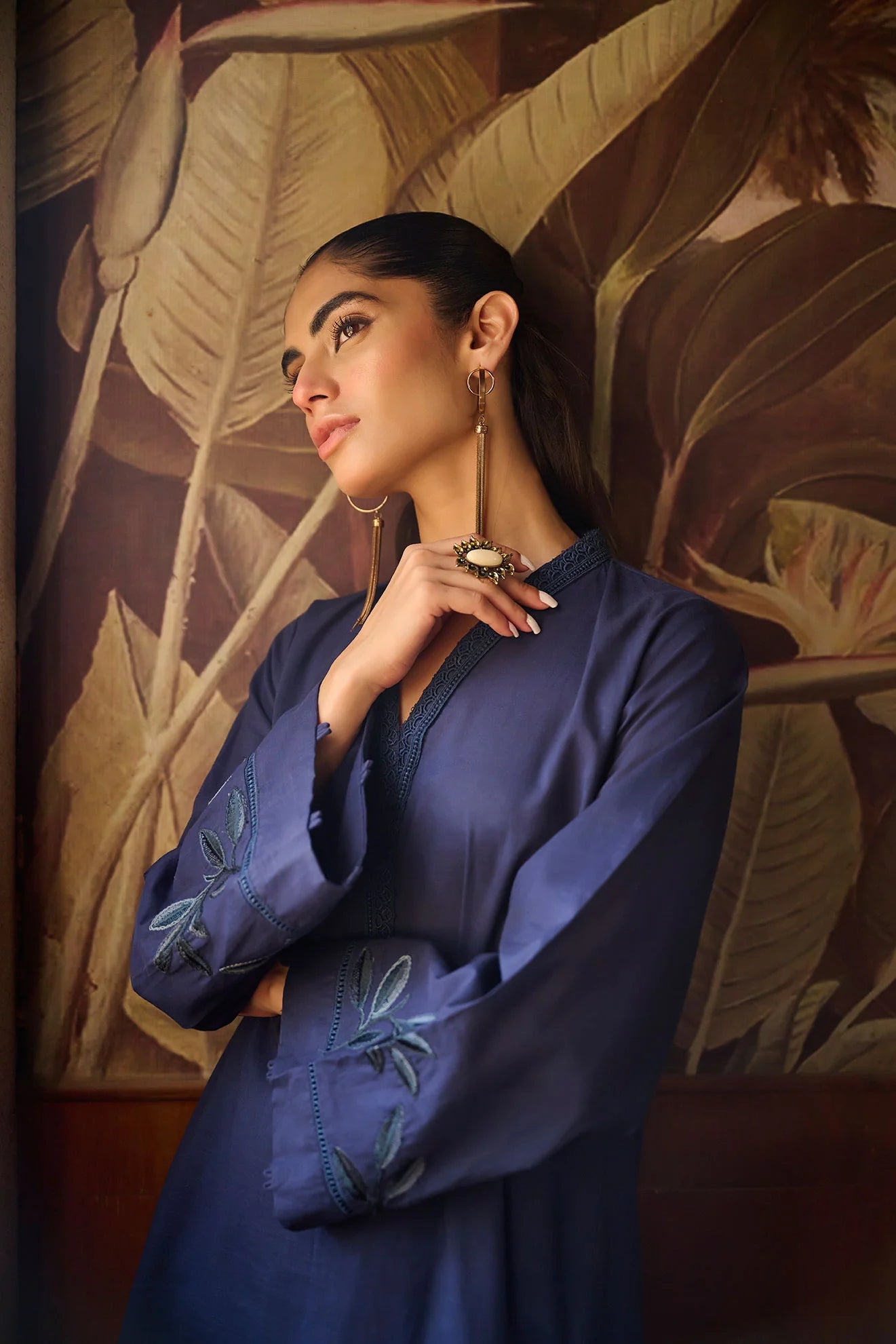 DHANAK SOLIDS | DC-2172 NAVY BLUE 2PCS EMBROIDERED KURTA WITH TROUSER