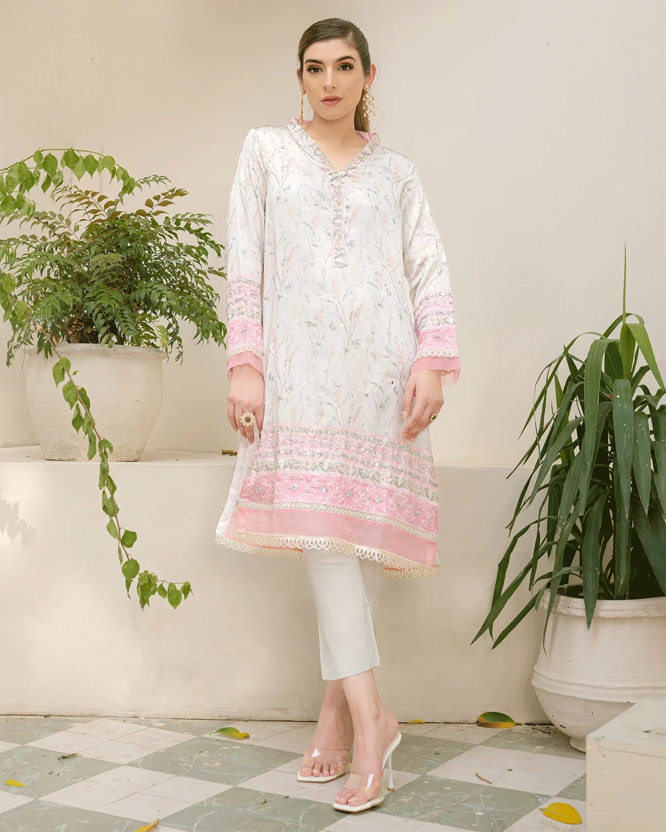 DC-2245 GREY 2PCS HAND EMBELLISHED SHIRT WITH TROUSER