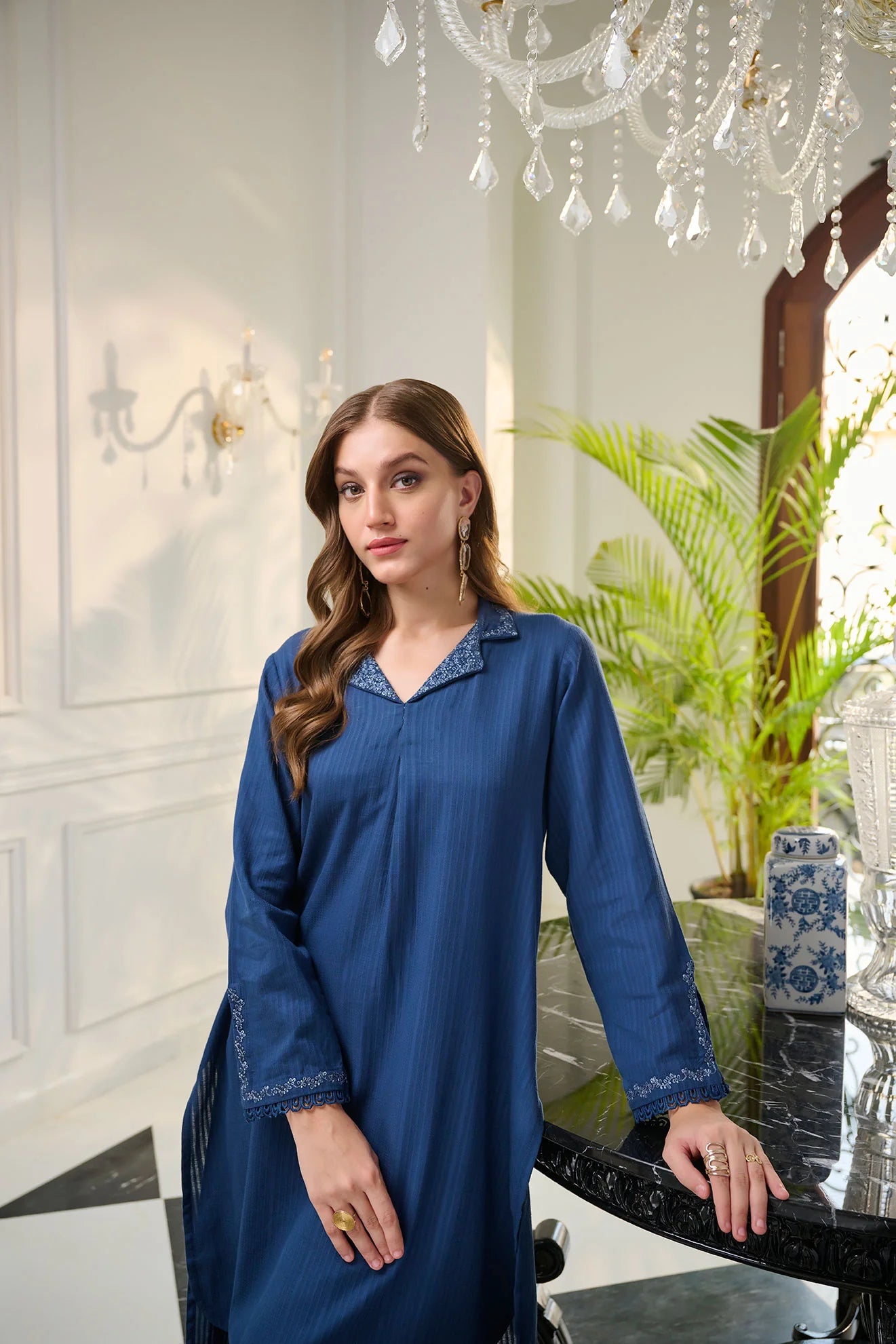 DC-2248 NAVY BLUE 2PCS EMBROIDERED KURTA WITH TROUSER