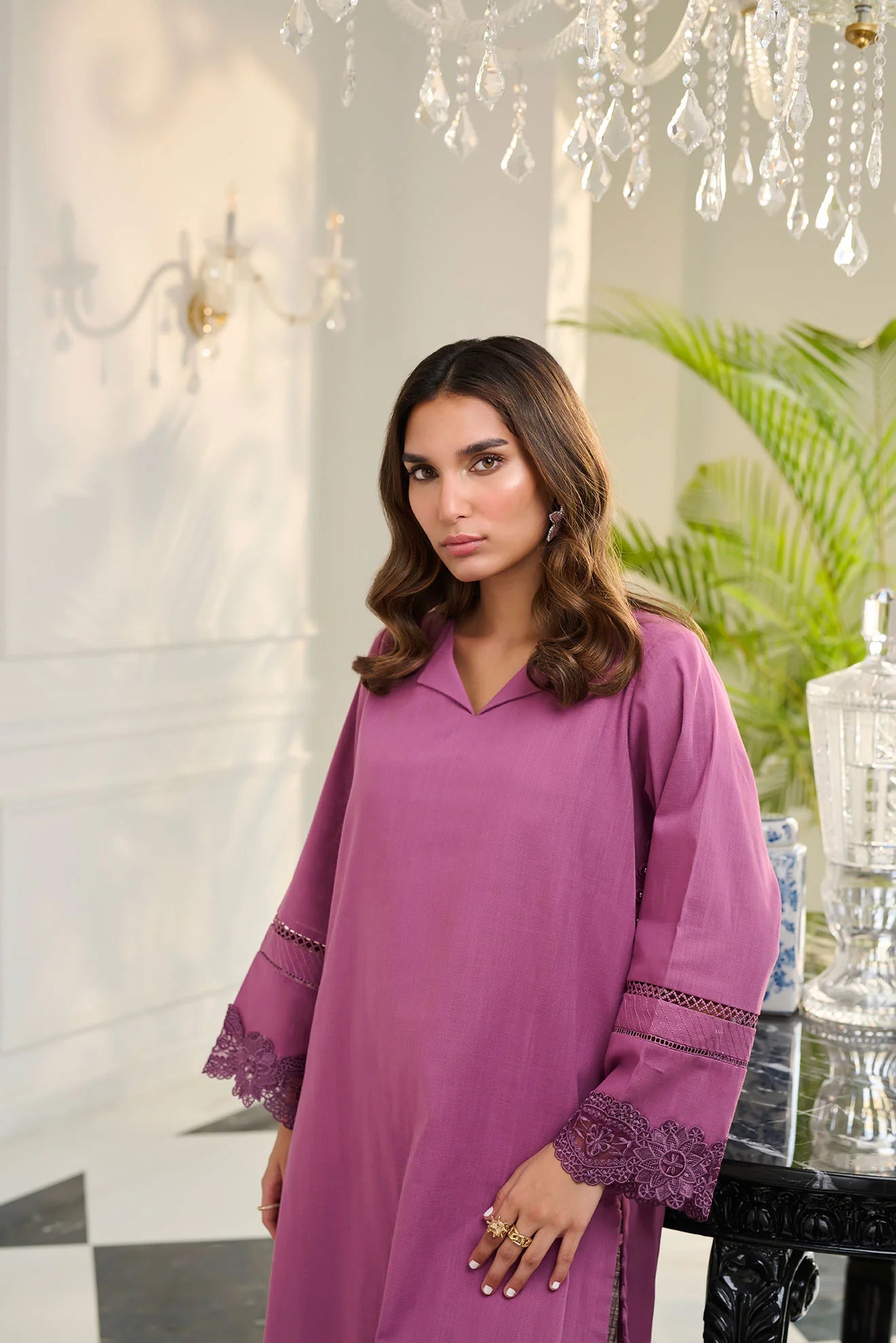 DC-2253 PURPLE 2PCS EMBROIDERED KURTA WITH TROUSER