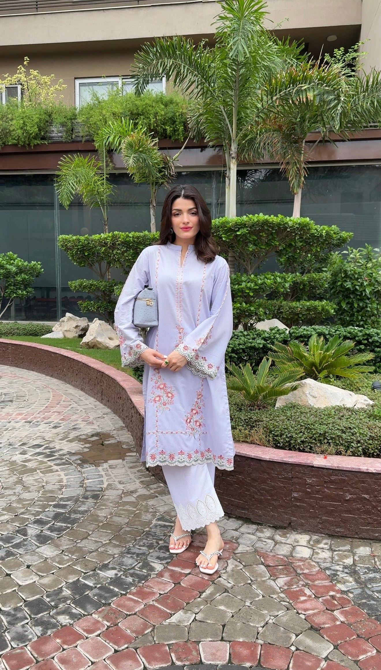 AZURE LILAC SCHIFFLI EMBROIDRED KURTA