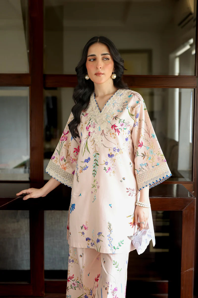 BLUSH PINK LILY LUXURY PRINTED & EMBROIDERED 2PCS SET (NPA2-25312)