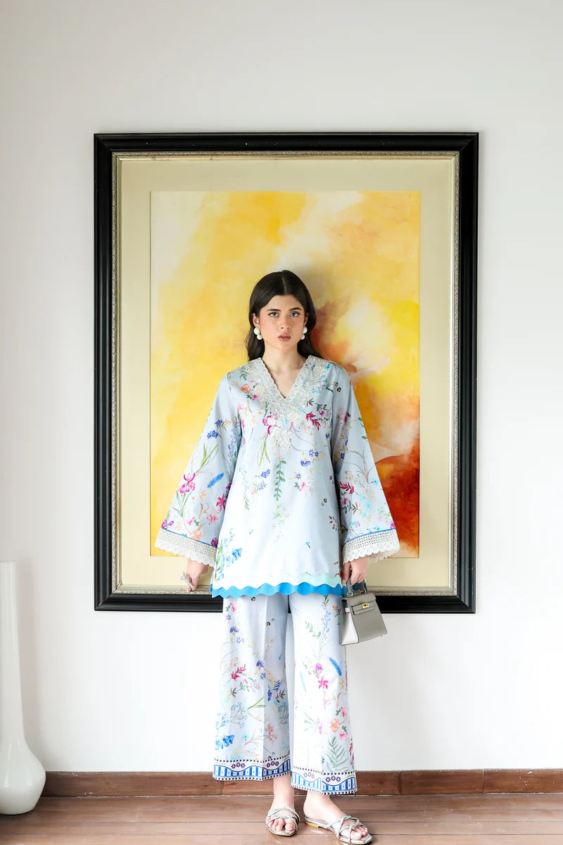 ICE BLUE LILY SET LUXURY PRINTED & EMBROIDERED (NPA2-25313) 2PCS SET