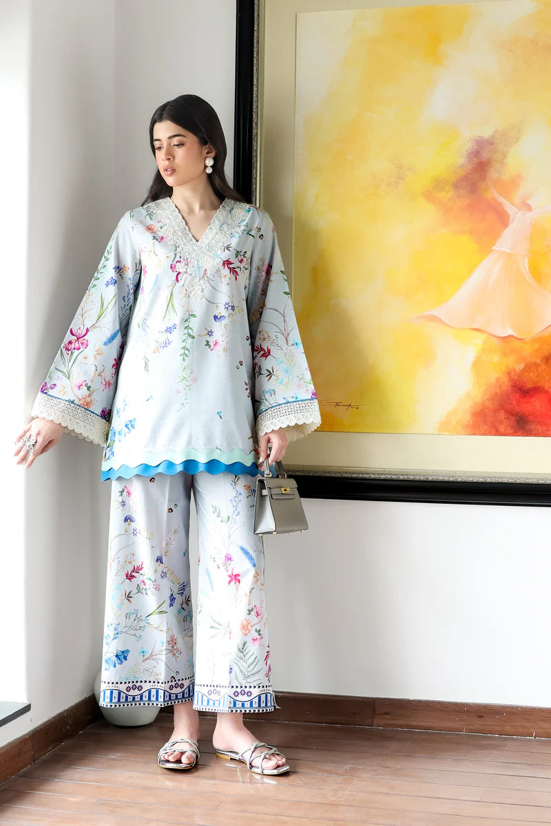 ICE BLUE LILY SET LUXURY PRINTED & EMBROIDERED (NPA2-25313) 2PCS SET