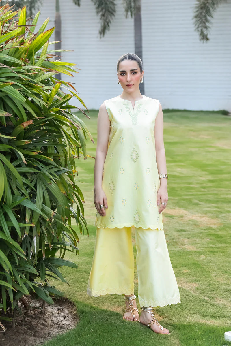 LIME YELLOW LUXURY EMBROIDERED 2PCS SET (NPA2-25304)