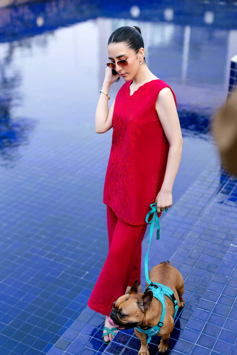 RASPBERRY RED LUXURY EMBROIDERED 2PCS SET (NPA2-25301)