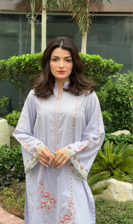 AZURE LILAC SCHIFFLI EMBROIDRED KURTA
