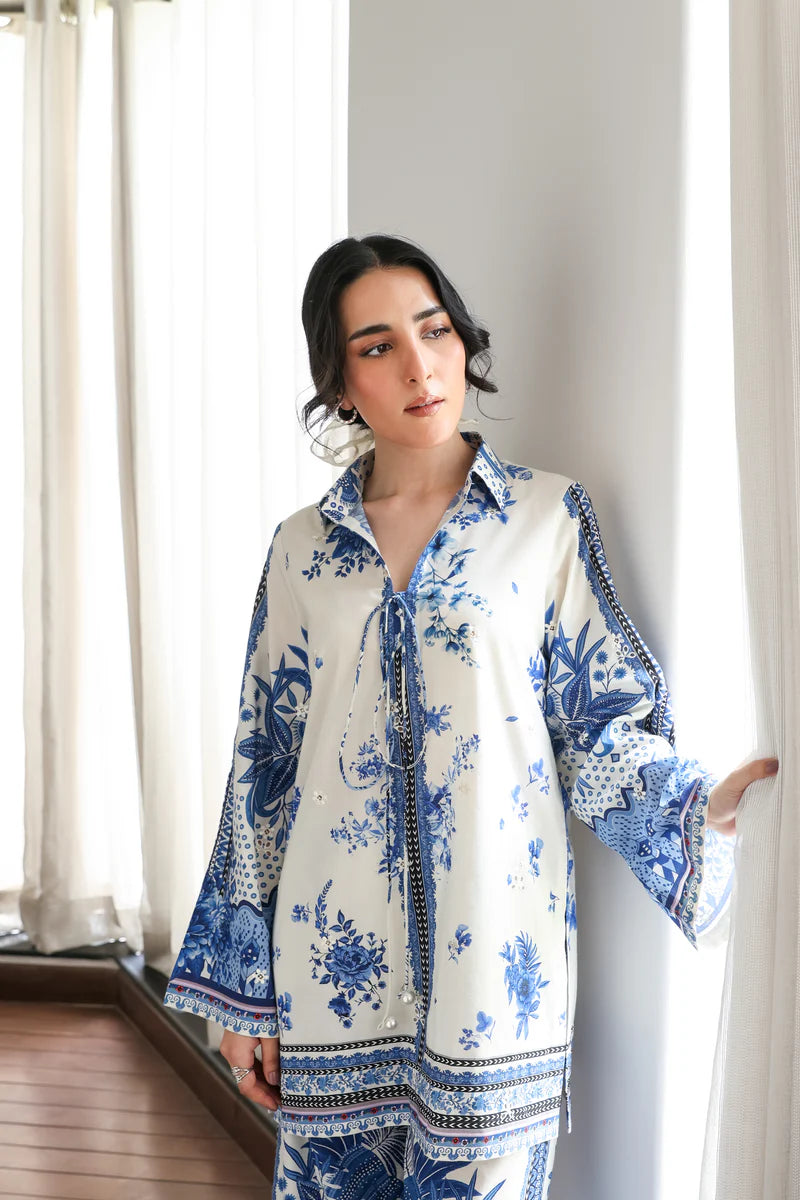 OFF-WHITE & BLUE LUXURY PRINTED 2PCS SET (NPA2-25308)