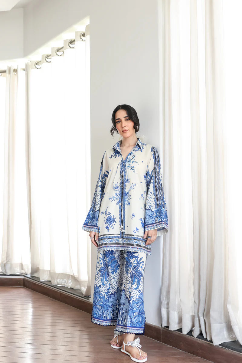 OFF-WHITE & BLUE LUXURY PRINTED 2PCS SET (NPA2-25308)