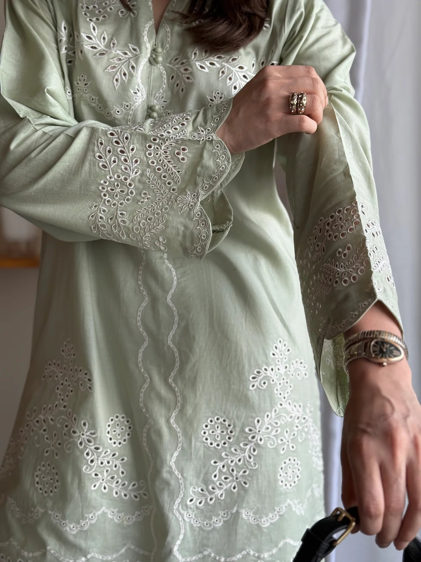 MINT WHISPER - SAGE GREEN SCHIFFLI CO-ORD SET