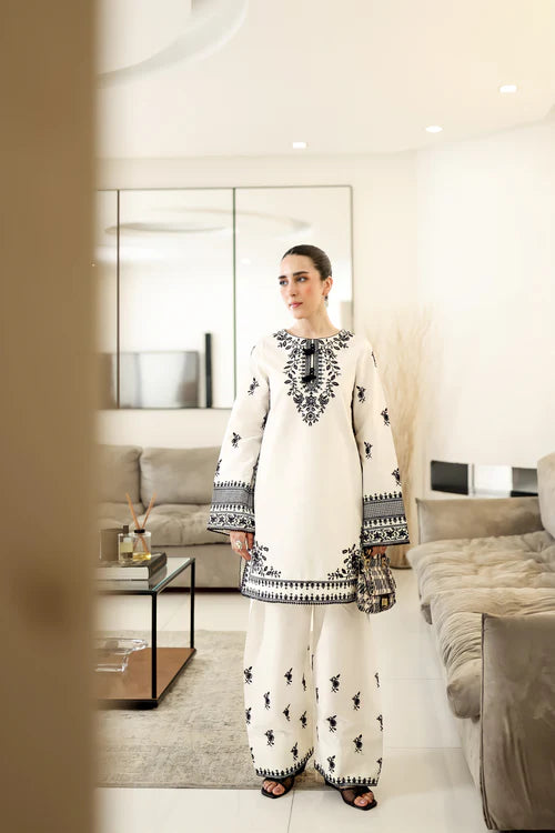 OFF-WHITE & BLACK LUXURY EMBROIDERED FARSHI SET (NPA2-25302)